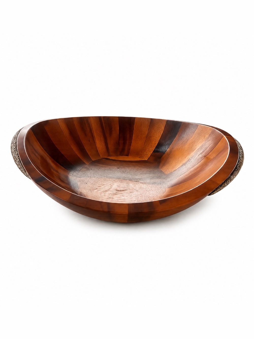 Vtg 90s NAMBE Sean O’Hara Wooden Serving Bowl Braid Metal Accents #0430263